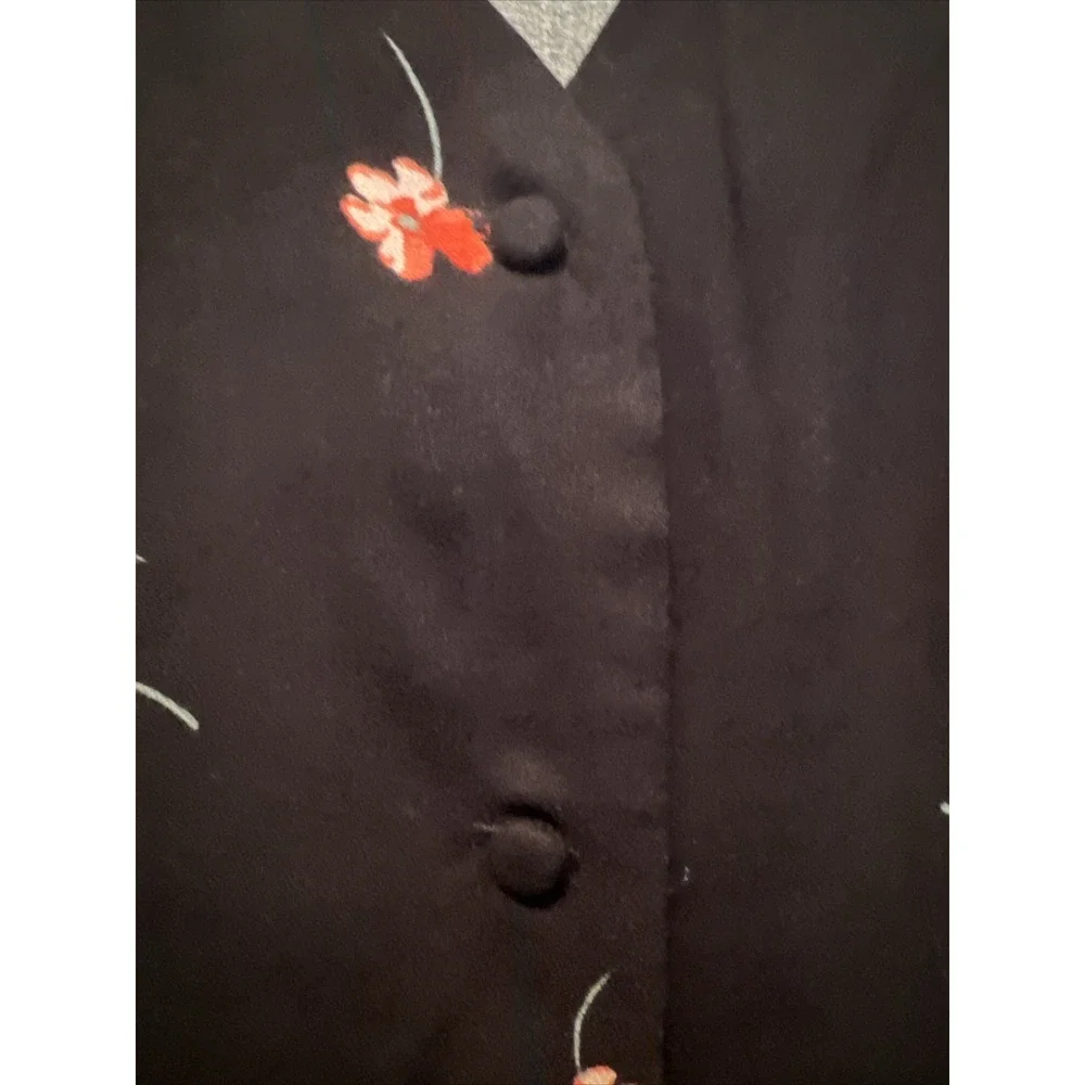 Saks Fifth Avenue Sadie Floral Black Midi Dress Button Front V-Neck NWT Size 4 - Picture 5 of 10